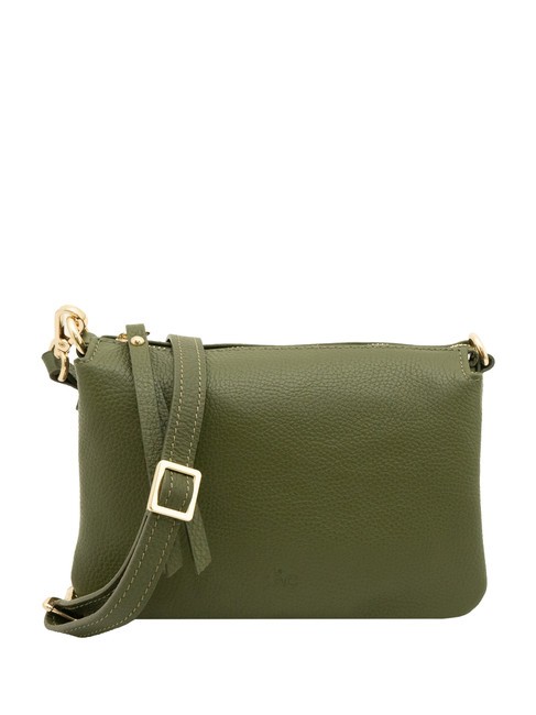 LESAC SIMONA Sac porté épaule en cuir Tris Dollar olive - Sacs pour Femme