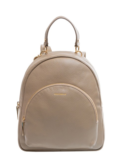 COCCINELLE ALPHA Sac à dos rond en cuir avec poche taupe chaud - Sacs pour Femme