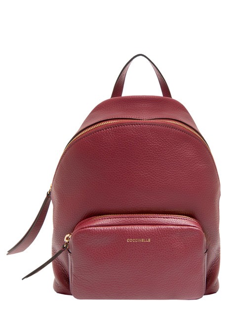 COCCINELLE JEN Sac à dos rond en cuir avec poche rouge grenat - Sacs pour Femme