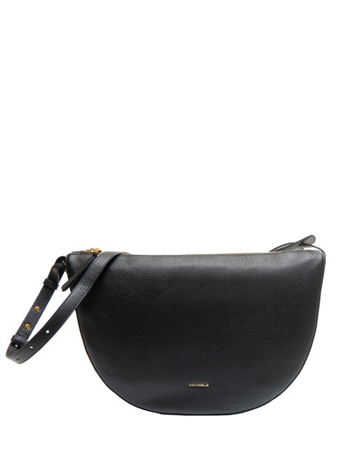 COCCINELLE LEA Sac bandoulière demi-lune en cuir martelé Noir - Sacs pour Femme