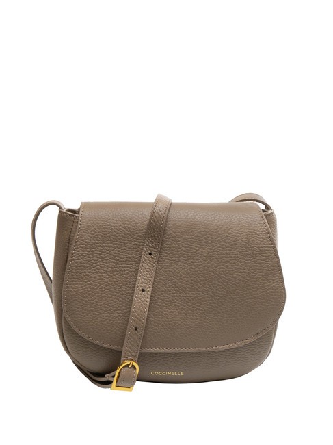 COCCINELLE CHERRY Sac bandoulière rond en cuir taupe chaud - Sacs pour Femme