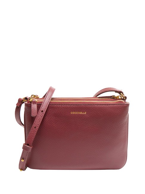 COCCINELLE TRINITY Sac bandoulière en cuir avec 3 compartiments rouge grenat - Sacs pour Femme