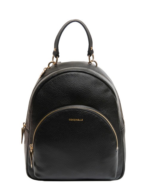 COCCINELLE ALPHA Sac à dos rond en cuir avec poche Noir - Sacs pour Femme