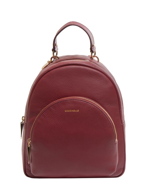 COCCINELLE ALPHA Sac à dos rond en cuir avec poche rouge grenat - Sacs pour Femme