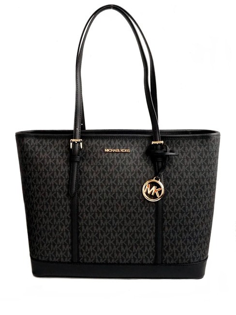 MICHAEL KORS JET SET TRAVEL Monogram Cabas épaule noir - Sacs pour Femme