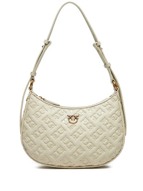 PINKO HALF MOON MINI  Sac bandoulière, en cuir blanc de soie-or antique - Sacs pour Femme