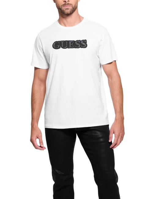 GUESS EMBELLISHED LOGO  T-shirt en coton blanc pur - T-shirt