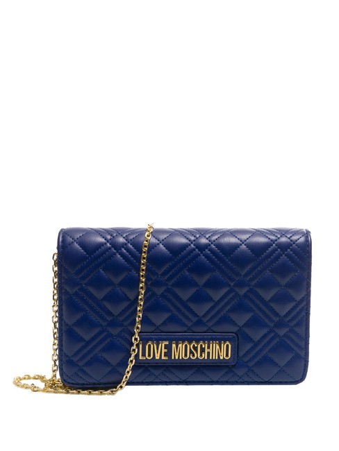 LOVE MOSCHINO QUILTED Pochette matelassée avec bandoulière en métal bleu - Sacs pour Femme