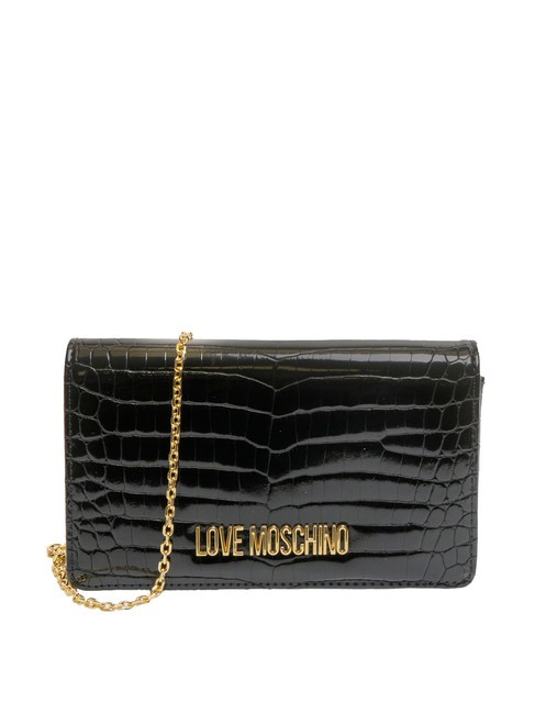 LOVE MOSCHINO SHINY CROCO Pochette avec bandoulière en métal Noir - Sacs pour Femme