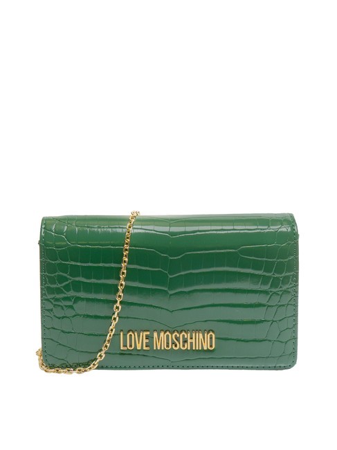 LOVE MOSCHINO SHINY CROCO Pochette avec bandoulière en métal vert - Sacs pour Femme