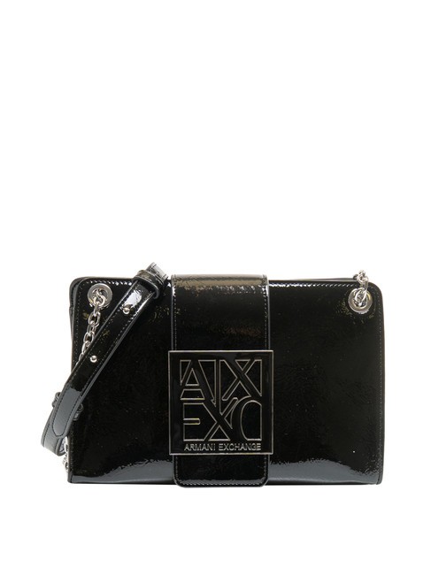 ARMANI EXCHANGE BUCKLE LOGO Petit sac bandoulière brillant Noir - Sacs pour Femme