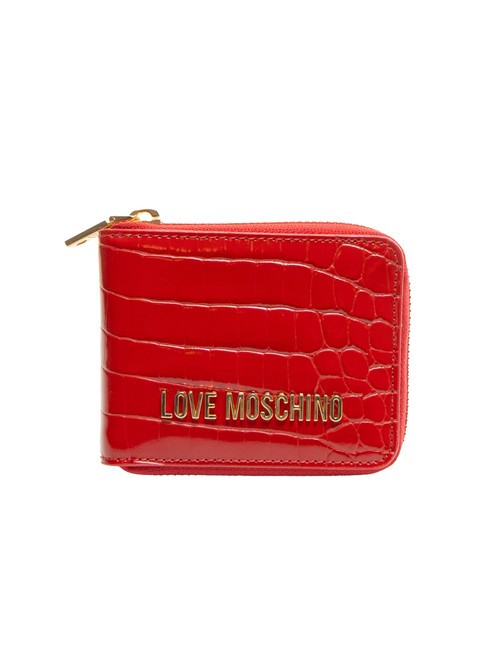 LOVE MOSCHINO SHINY CROCO Petit portefeuille zippé autour ROUGE - Portefeuilles Femme