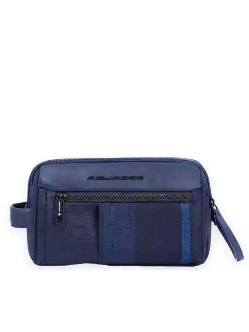 PIQUADRO STEVE Trousse de beauté en cuir et tissu bleu - Trousses