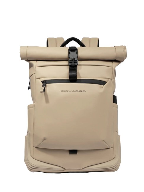 PIQUADRO CORNER SPECIALE GOMMATO Sac à dos roll-top pour ordinateur portable 15,6" BEIGE - Sacs à dos pour ordinateur portable