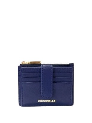 COCCINELLE METALLIC SOFT Portefeuille plat en cuir texturé bleu roi - Portefeuilles Femme