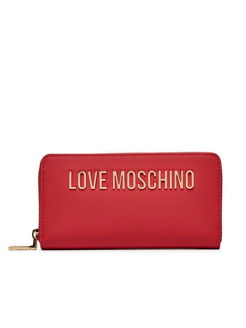 LOVE MOSCHINO METALLIC LOGO Grand portefeuille zippé autour ROUGE - Portefeuilles Femme