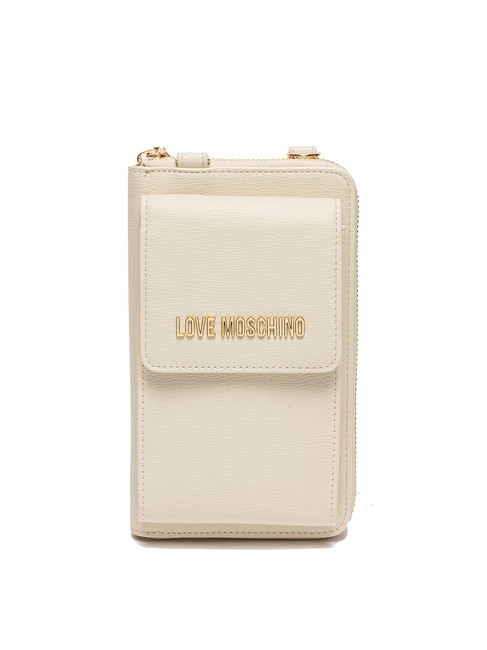 LOVE MOSCHINO METALLIC LOGO Porte-monnaie et porte-smartphone avec bandoulière Ivoire - Portefeuilles Femme