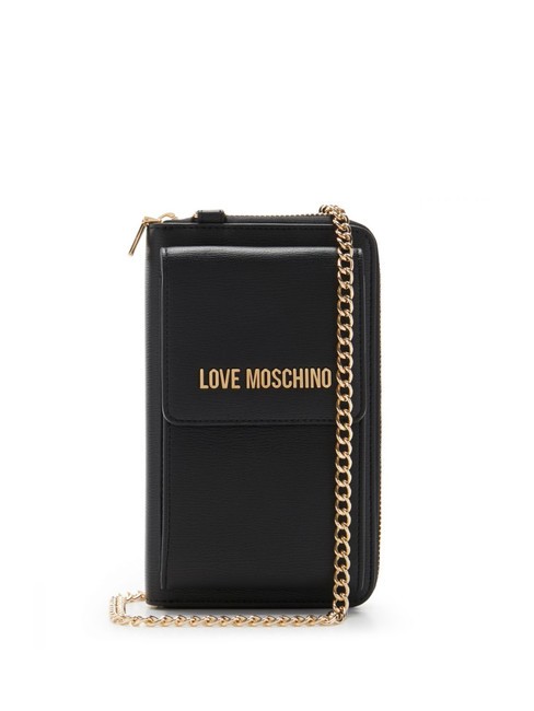 LOVE MOSCHINO METALLIC LOGO Porte-monnaie et porte-smartphone avec bandoulière Noir - Portefeuilles Femme