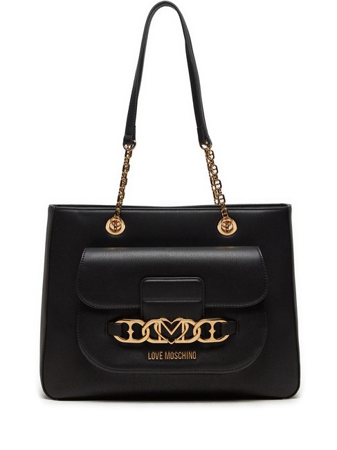 LOVE MOSCHINO HEART CHAIN Sac cabas porté épaule Noir - Sacs pour Femme