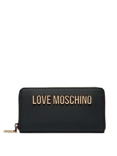 LOVE MOSCHINO METALLIC LOGO Grand portefeuille zippé autour Noir - Portefeuilles Femme