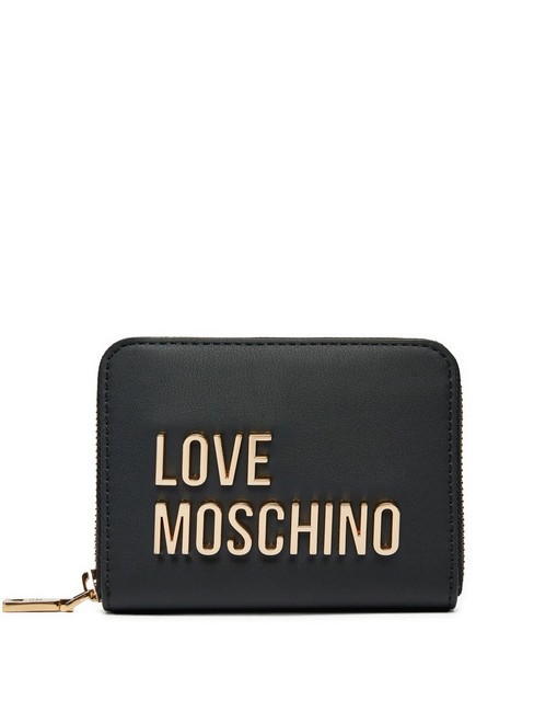 LOVE MOSCHINO METALLIC LOGO Portefeuille moyen zippé autour Noir - Portefeuilles Femme