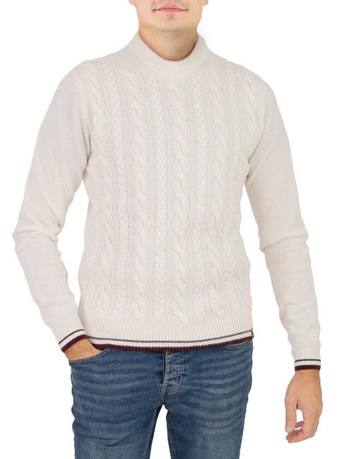 COLMAR CLUMP Pull ras du cou torsadé en laine mélangée blanc - Pulls pour hommes