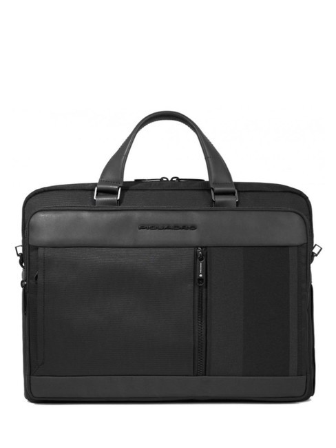 PIQUADRO STEVE Porte-documents pour ordinateur portable 14" en cuir et tissu Noir - Porte Documents Travail