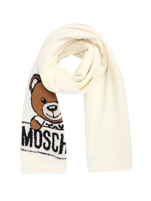 MOSCHINO TEDDY LOGO Écharpe en laine mélangée blanc - Écharpes