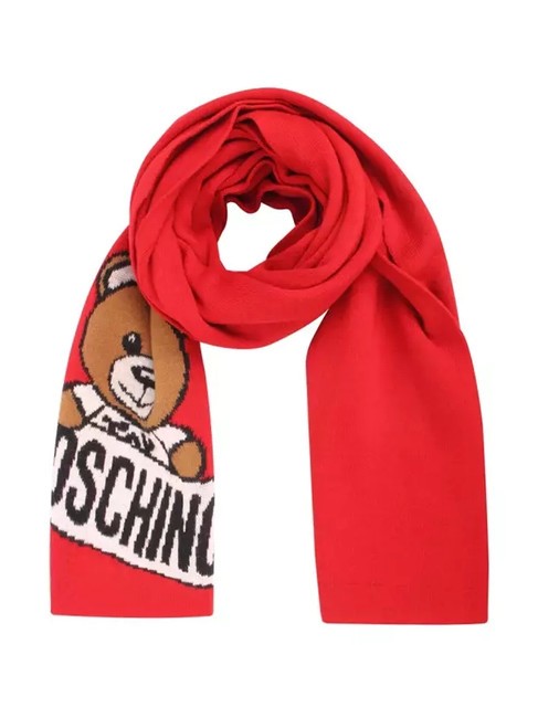 MOSCHINO TEDDY LOGO Écharpe en laine mélangée rouge - Écharpes