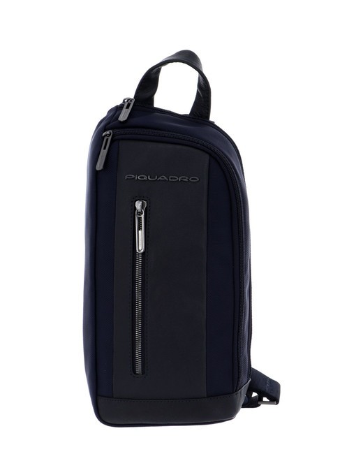 PIQUADRO BRIEF 2 Sac à dos asymétrique en cuir et tissu bleu - Sacs en Bandoulières pour Homme