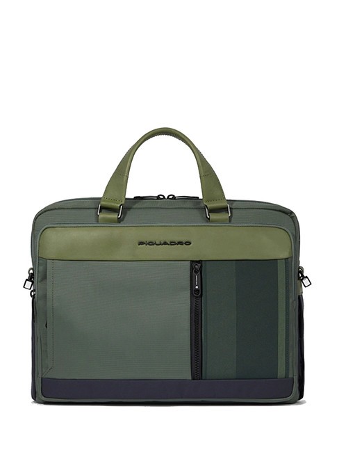 PIQUADRO STEVE Porte-documents pour ordinateur portable 14" en cuir et tissu VERT - Porte Documents Travail