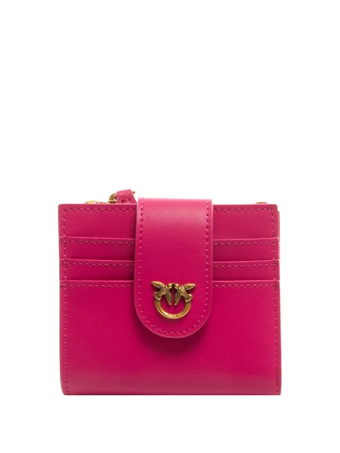 PINKO MULTI PURPOSE Portefeuille compact en cuir rose pinko-or antique - Portefeuilles Femme