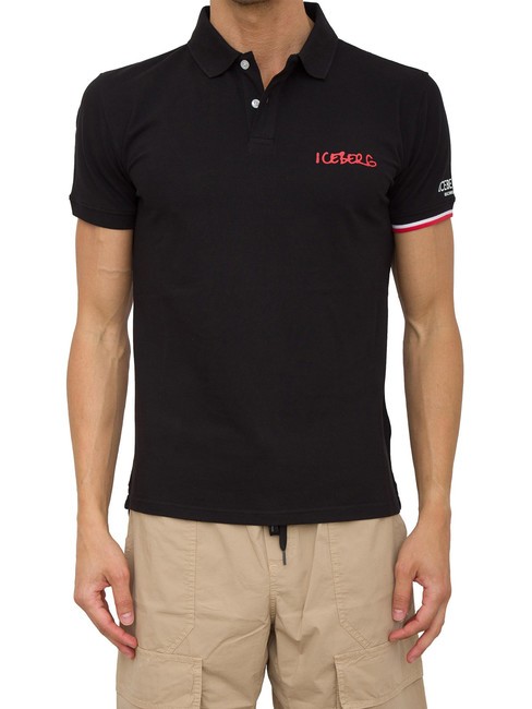 ICEBERG NEW BASIC LOGO Polo en coton stretch noir - chemise polo