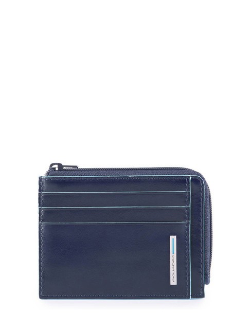 PIQUADRO BLUE SQUARE  Porte-cartes en cuir, avec zip bleu - Portefeuilles Femme