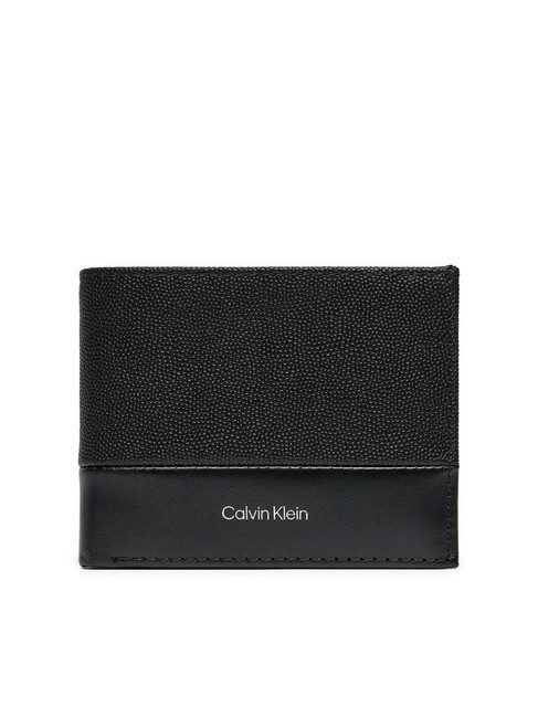 CALVIN KLEIN CK MUST Portefeuille en cuir, porte-monnaie grain de caviar noir/lisse - Portefeuilles Homme