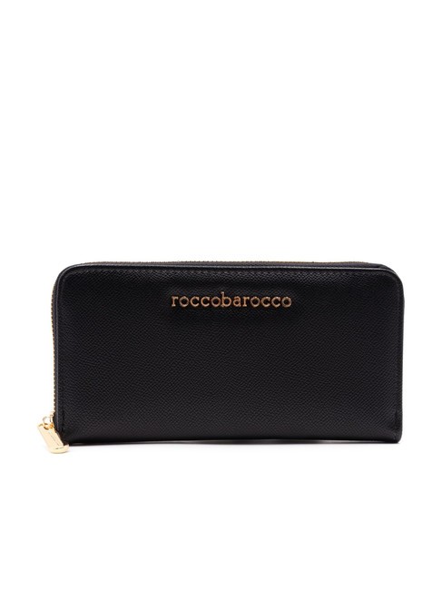 ROCCOBAROCCO LOGO METALLICO Grand portefeuille zippé autour noir - Portefeuilles Femme