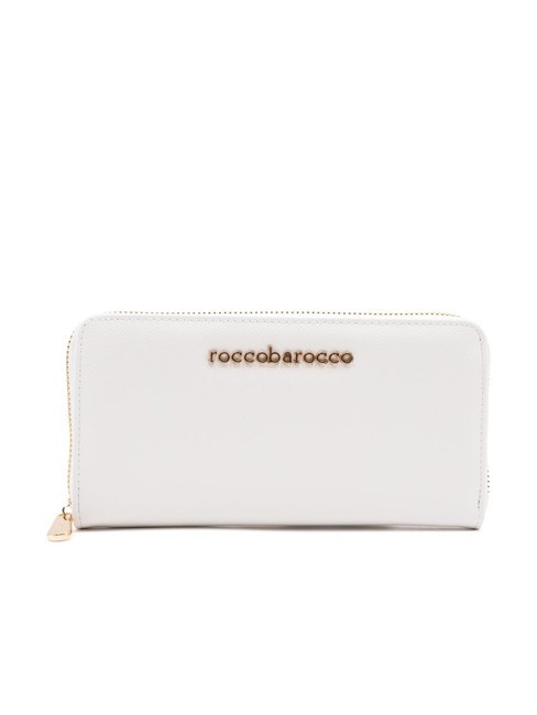 ROCCOBAROCCO LOGO METALLICO Grand portefeuille zippé autour blanc - Portefeuilles Femme