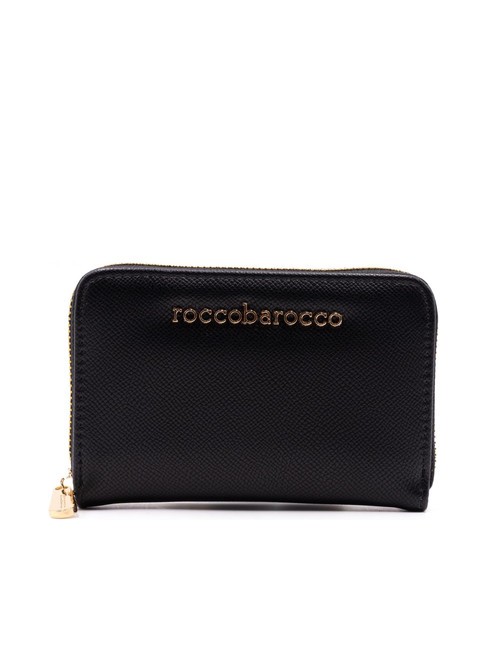 ROCCOBAROCCO LOGO METALLICO Portefeuille moyen zippé autour noir - Portefeuilles Femme