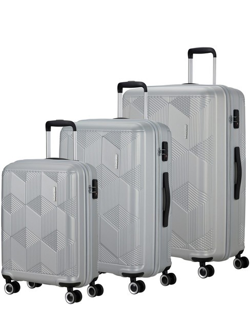 AMERICAN TOURISTER SUNCHASER Ensemble Cabine + Moyen + Grand Chariot ARGENT - Ensemble Valises