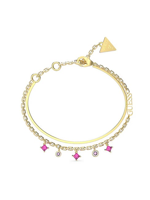 GUESS PERFECT LIAISON Bracelet double avec breloques or jaune/fuchsia - Bracelets