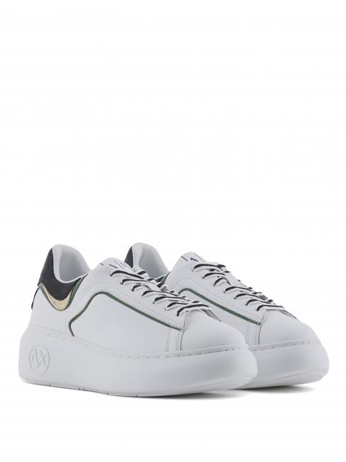 ARMANI EXCHANGE A|X Runner Baskets en cuir op.blanc+absinthe - Chaussures Femme