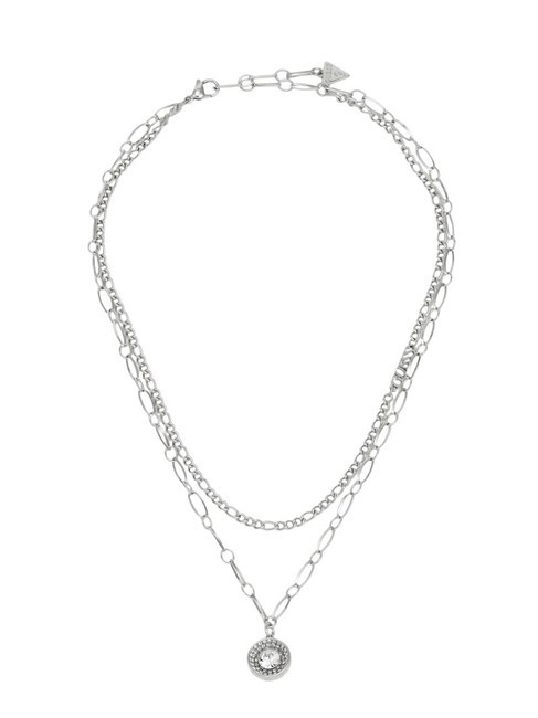 GUESS UNIQUE SOLITAIRE Collier double chaîne ARGENT - Colliers