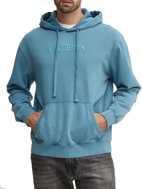 GUESS FINCH TERRY Sweat avec poche et capuche bleu tempête sauvage mult - Pulls molletonnés