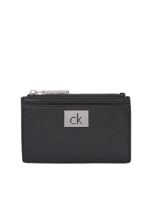 CALVIN KLEIN CK PLAQUE Porte-cartes plat avec zip pvh noir - Portefeuilles Femme