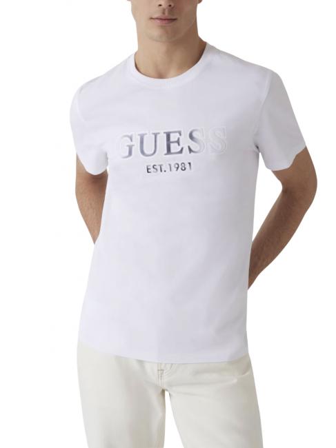 GUESS SS CN SPRAYED FLOCK LOGO  T-shirt en coton blanc pur - T-shirt