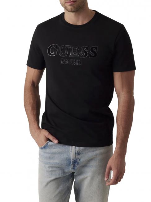 GUESS SS CN SPRAYED FLOCK LOGO  T-shirt en coton jetbla - T-shirt