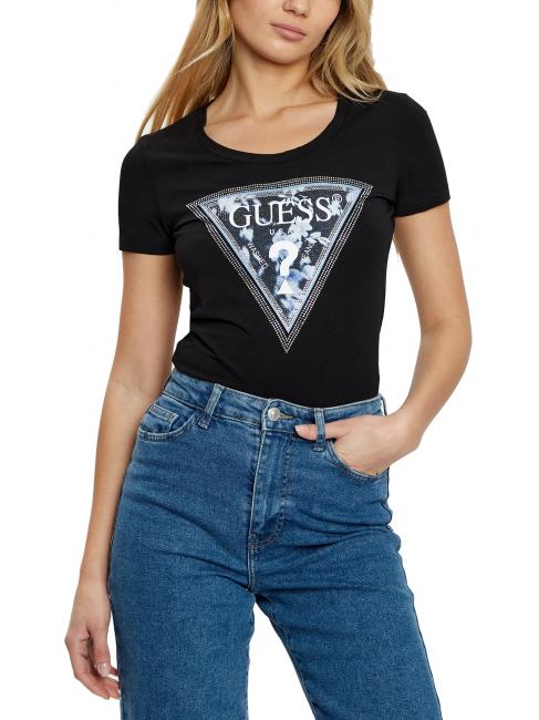 GUESS SS CN TRIANGLE FLOWER T-shirt en coton jetbla - T-shirt