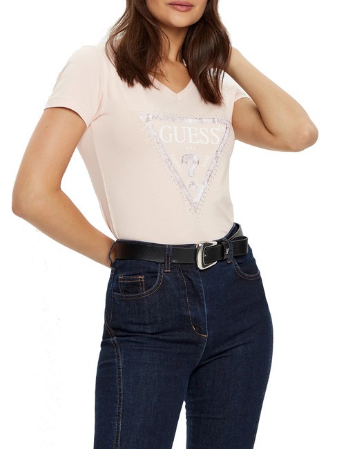 GUESS SS VN PYTHON TRIANGLE T-shirt à manches courtes rose doux - T-shirt