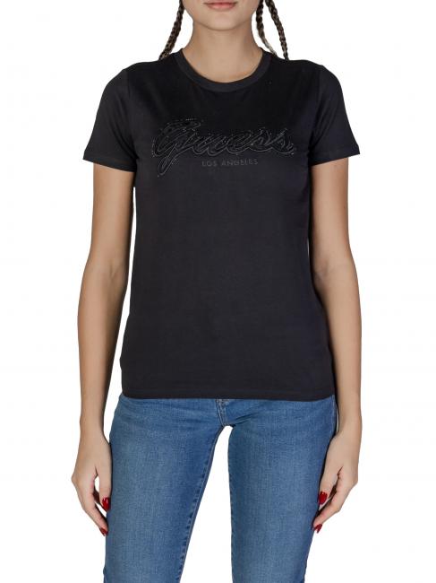 GUESS SS SCRIPT LACE LOGO EASY  T-shirt en coton jetbla - T-shirt