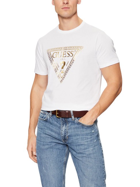 GUESS SS BSC CHAIN TRILOGO T-shirt en coton blanc pur - T-shirt